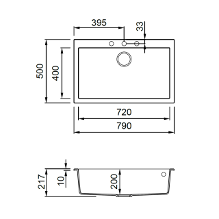ELLECI- Mosogatótálca Quadra 130 79x50 Granitek 1 m. G39 Bianco soft