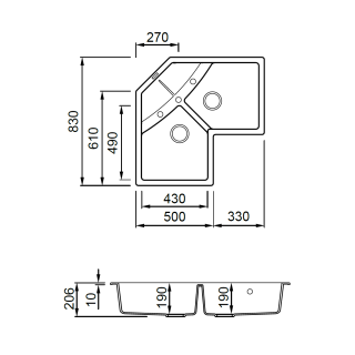 ELLECI - Mosogatótálca Unico CORNER sarok G39 Bianco soft